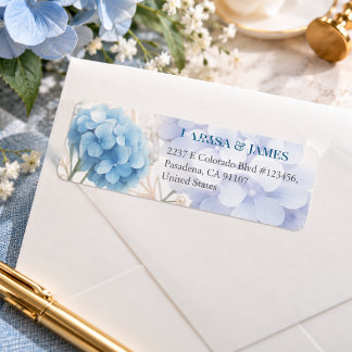 Étiquette Faire-part de mariage aquarelle bleue Hydrangea Pe