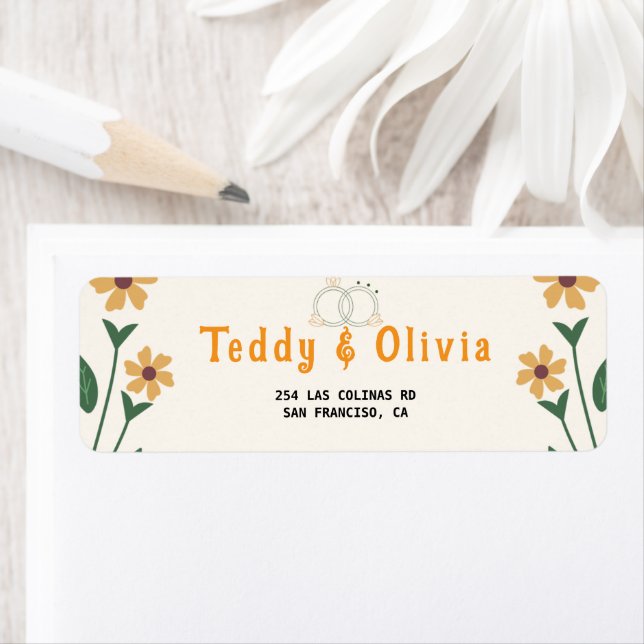 Étiquette Faire-part de mariage aux fleurs sauvages (En situation)
