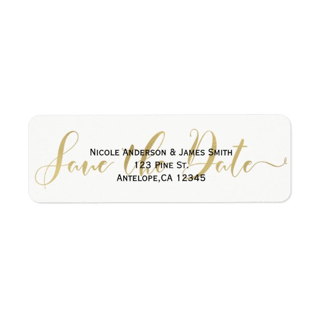 Étiquette Faire-part de mariage de script de sauvegarde d'or (Devant)