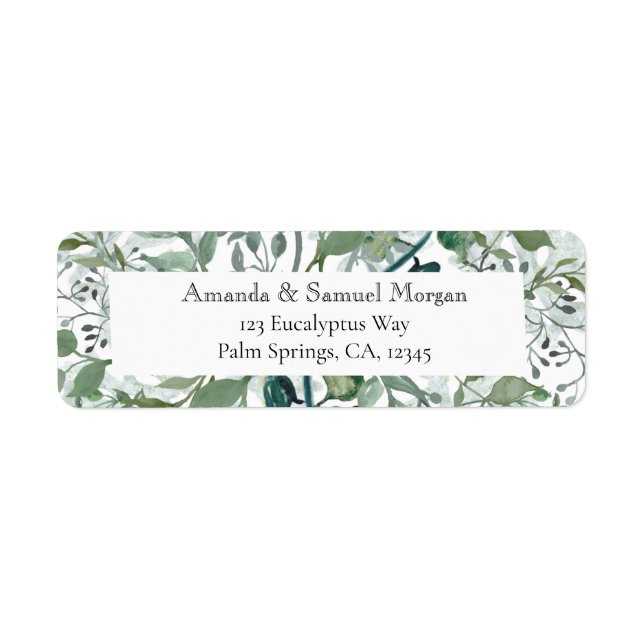 Étiquette Faire-Part de Mariage Eucalyptus Vert Argenté (Devant)