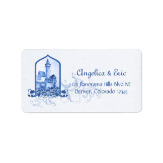 Étiquette Fairytale Royal Blue Castle Mariage Retour Adresse