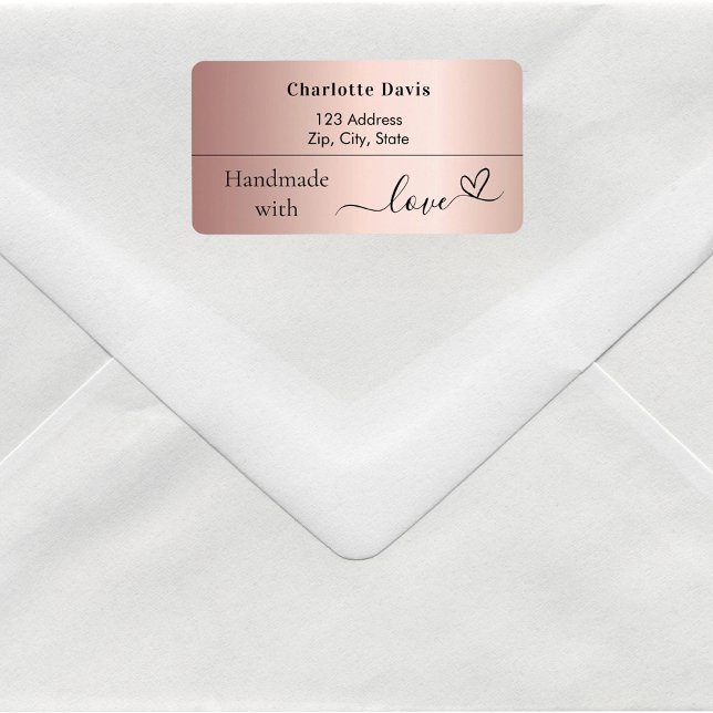 Étiquette Fait à la main avec amour rose or nom adresse de r (Créateur téléchargé)