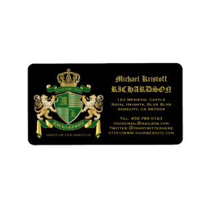 Étiquette Faites votre propre blason Green Gold Lion Emblem