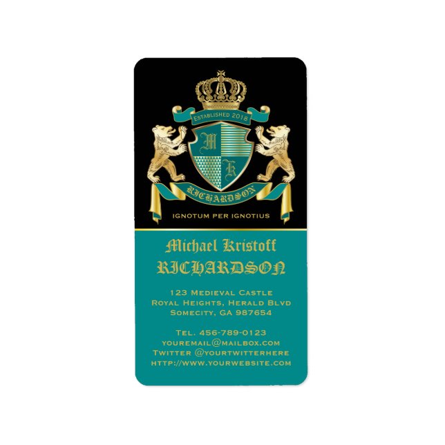 Étiquette Faites votre propre blouse d'armoiries Turquoise d (Devant)