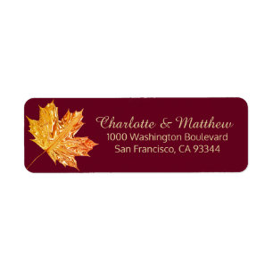 Étiquette Fall Burgundy Gold Feuilles Adresse de retour