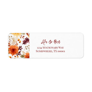 Étiquette Fall Burgundy Orange Floral Rustic Mariage Adresse