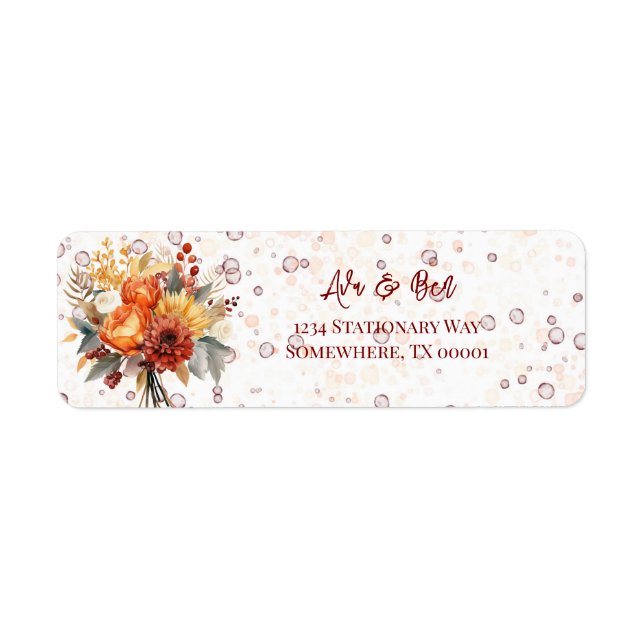 Étiquette Fall Burgundy Orange Floral Rustic Mariage Adresse (Devant)