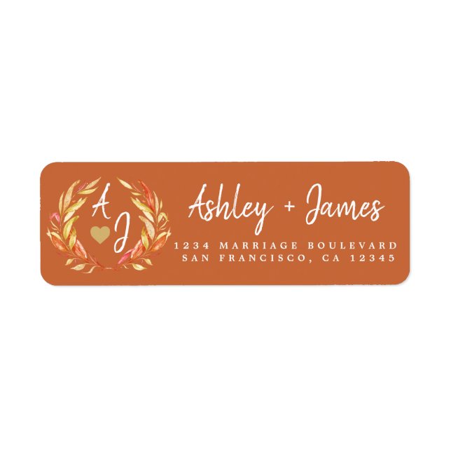 Étiquette Fall in Love Monogram Mariage Adresse de retour (Devant)