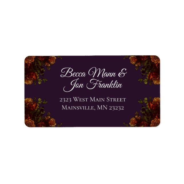 Étiquette Fall Purple Rustic Orange Wedding Elegant Gothic (Devant)