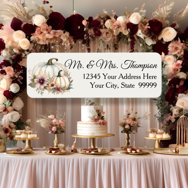 Étiquette Fall White Citrouille Floral Burgundy Adresse de r (Créateur téléchargé)