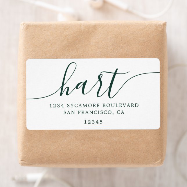 Étiquette Famille d'adresses de style script vert foncé élég (En situation)