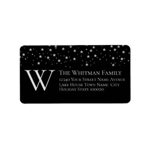 Étiquette Famille de monogramme noir Étoiles grises Adresse