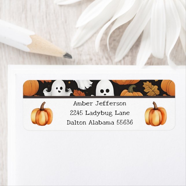 Étiquette Fantôme Et Citrouilles (En situation)
