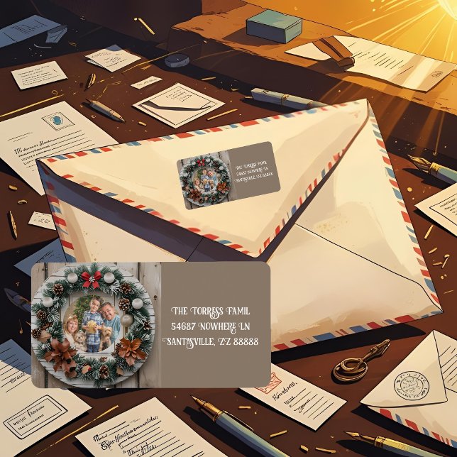 Étiquette Farmhouse Wreath Famille personnalisable (Créateur téléchargé)