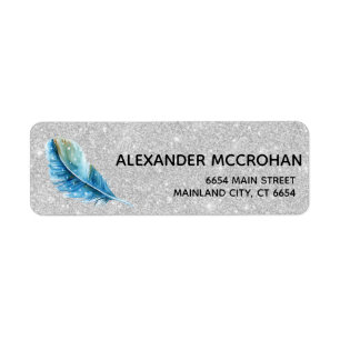 Étiquette Faux argent paillettes foil plume adresse de retou