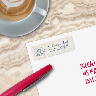 Étiquette Faux Cross-Stitch Home Sweet Home Blue Retour