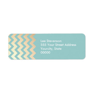 Étiquette FAUX Gold Foil Chevron Motif et bleu turquoise