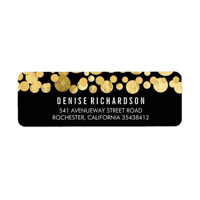 Étiquette Faux Gold Foil Confetti Noir (Devant)