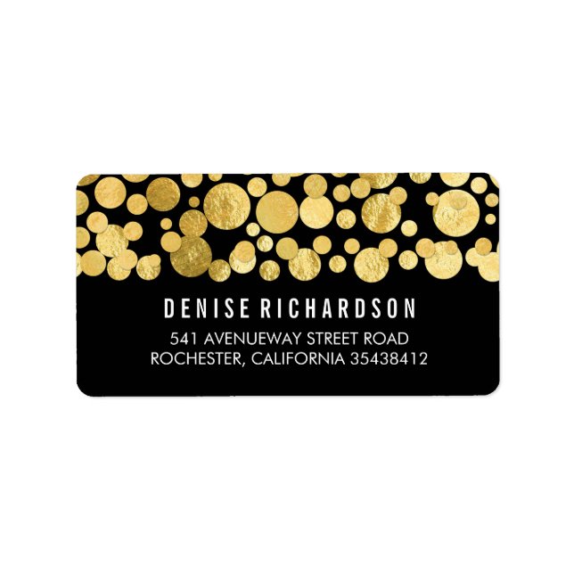 Étiquette Faux Gold Foil Confetti Noir (Devant)