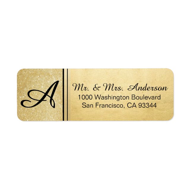 Étiquette Faux Gold Foil Parties scintillant Monogramme Adre (Devant)