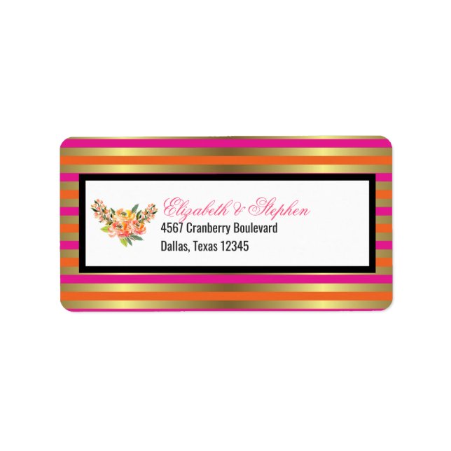 Étiquette Faux Gold Metallpes avec Mariage floral (Devant)