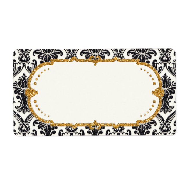 Étiquette Faux Gold Parties scintillant Damask Floral Patal  (Devant)