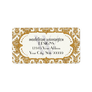 Étiquette Faux Gold Parties scintillant Damask Floral Patal