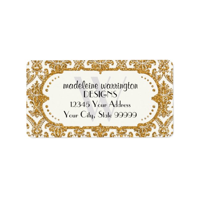 Étiquette Faux Gold Parties scintillant Damask Floral Patal  (Devant)