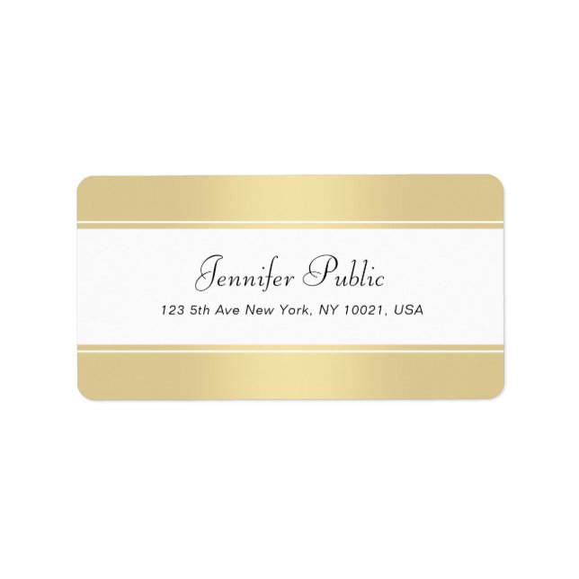 Étiquette Faux Gold White manuscrit Script Élégant moderne (Devant)