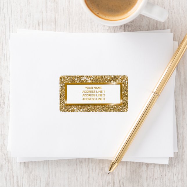 Étiquette Faux Golden Yellow Glitter Texture & Custom Text (En situation)