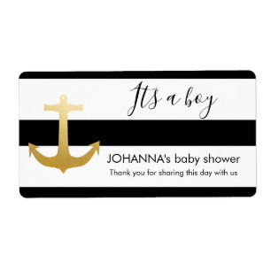 Étiquette Faux Nautique Gold Foil Ancre Bouteille d'eau Favo