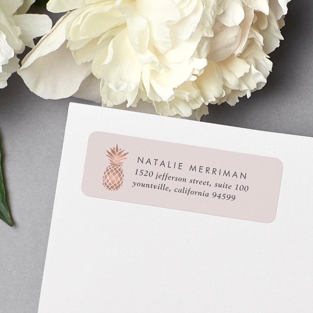 Étiquette Faux Rose Gold Ananas Adresse de retour (Créateur téléchargé)