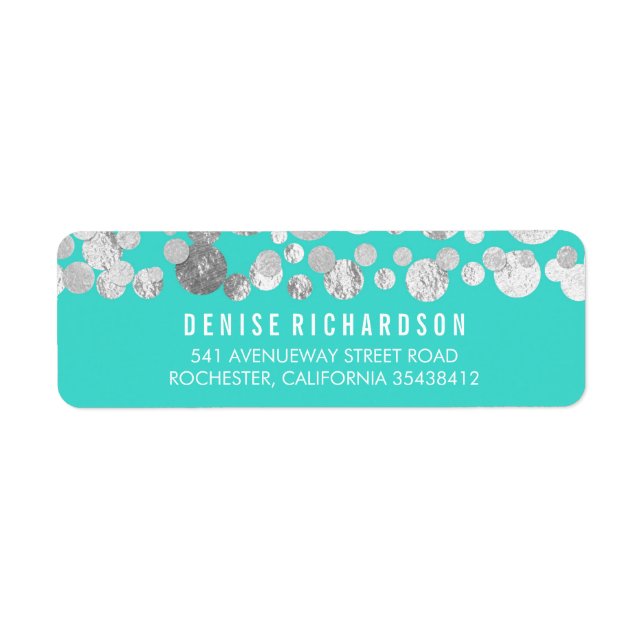 Étiquette Faux Silver Foil Confetti Turquoise (Devant)