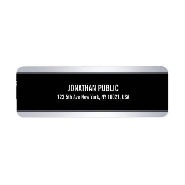 Étiquette Faux Silver tendance Elégant Modèle noir moderne (Devant)