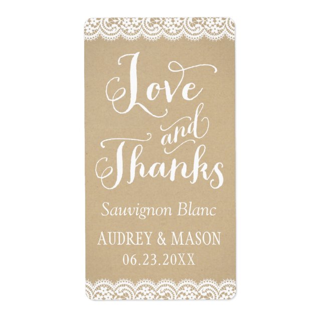 Étiquette Faveur de mariage vin Lace Kraft rustique (Devant)