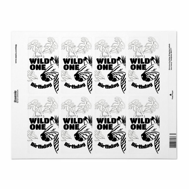Étiquette Faveur de naissance Safari Zèbre Dessinée à la mai (Feuille entière)