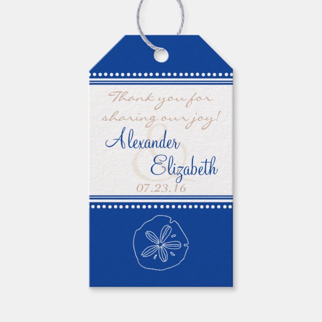 Étiquette Favor de mariage | Blue Sand Dollar Beac (Devant)
