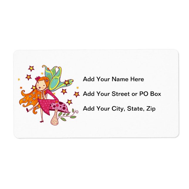 Étiquette Fée de jardin sur le champignon (Devant)