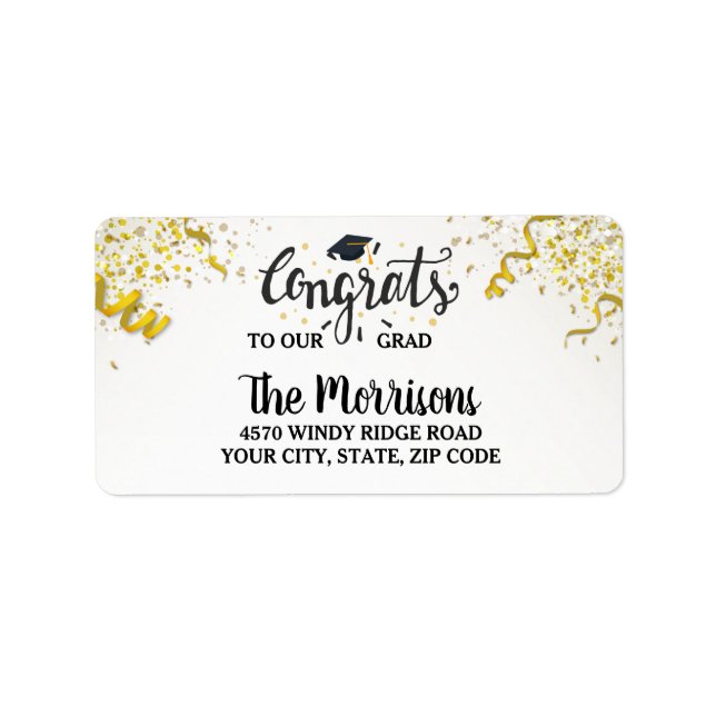 Étiquette Félicitations Grand Gold Confetti Streamers Amusan (Devant)