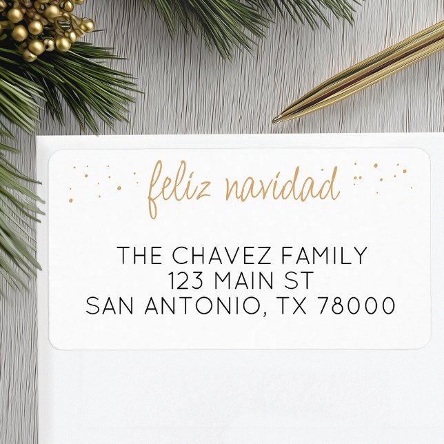 Étiquette Feliz Navidad Gold Script Adresse de Noël (Feliz Navidad Christmas Address Label)
