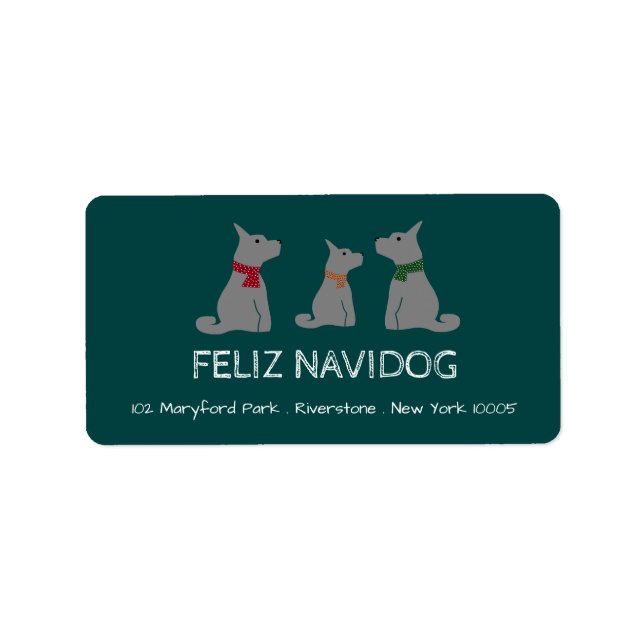 Étiquette Feliz Navidog, Noël à l'espagnol (Devant)