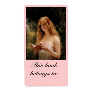Étiquette Femme Art Nouveau lisant au bord d'un étang de nén