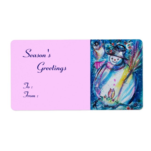 Étiquette FEMME DE NEIGE, blanc bleu rose (Devant)