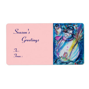 Étiquette FEMME DE NEIGE, blanc bleu rose