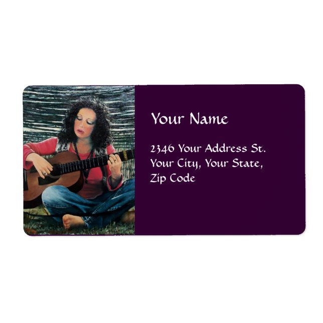 Étiquette Femme Jouant De La Musique Avec Guitare Acoustique (Devant)