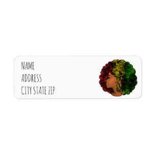 Étiquette Femme noire rasta afro rouge jaune vert 