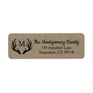 Étiquette Ferme Rustique Black Deer Antlers Faux Burlap