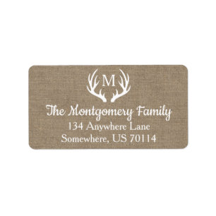 Étiquette Ferme rustique White Deer Antlers & Faux Burlap
