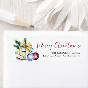 Étiquette Festible Bauble Aquarelle Noël Adresse de retour