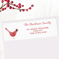 Festif Cardinal Bird Watercolor Adresse de retour